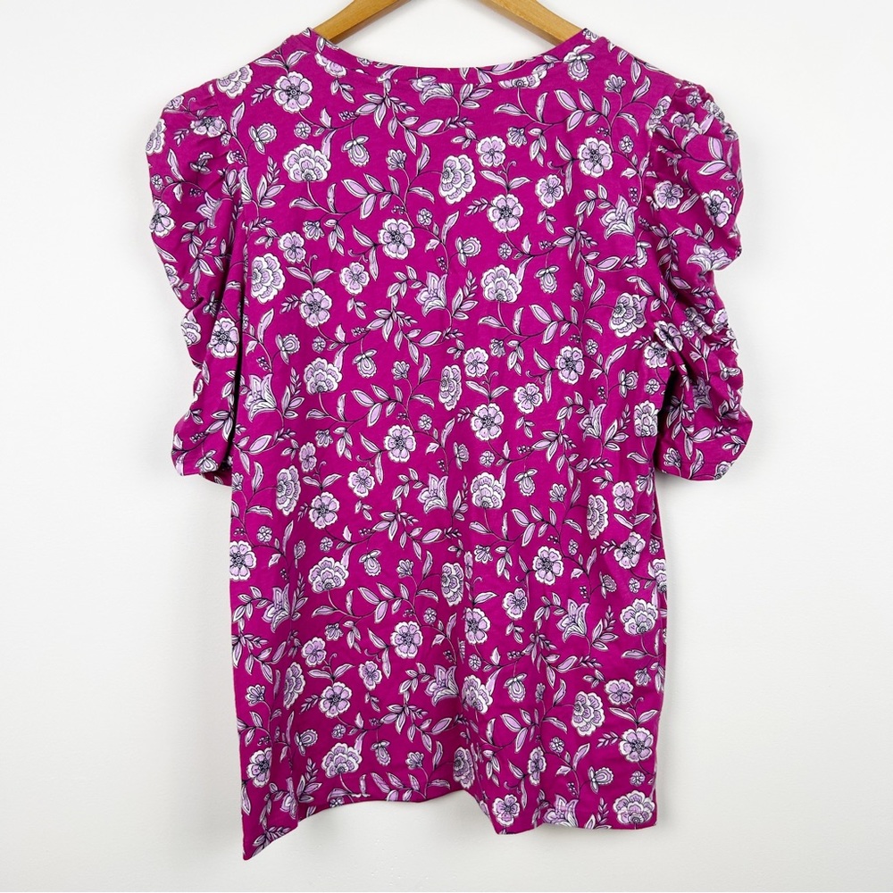 Loft Floral Cinched Puff Sleeve Tee NWT Medium - Picture 9 of 9